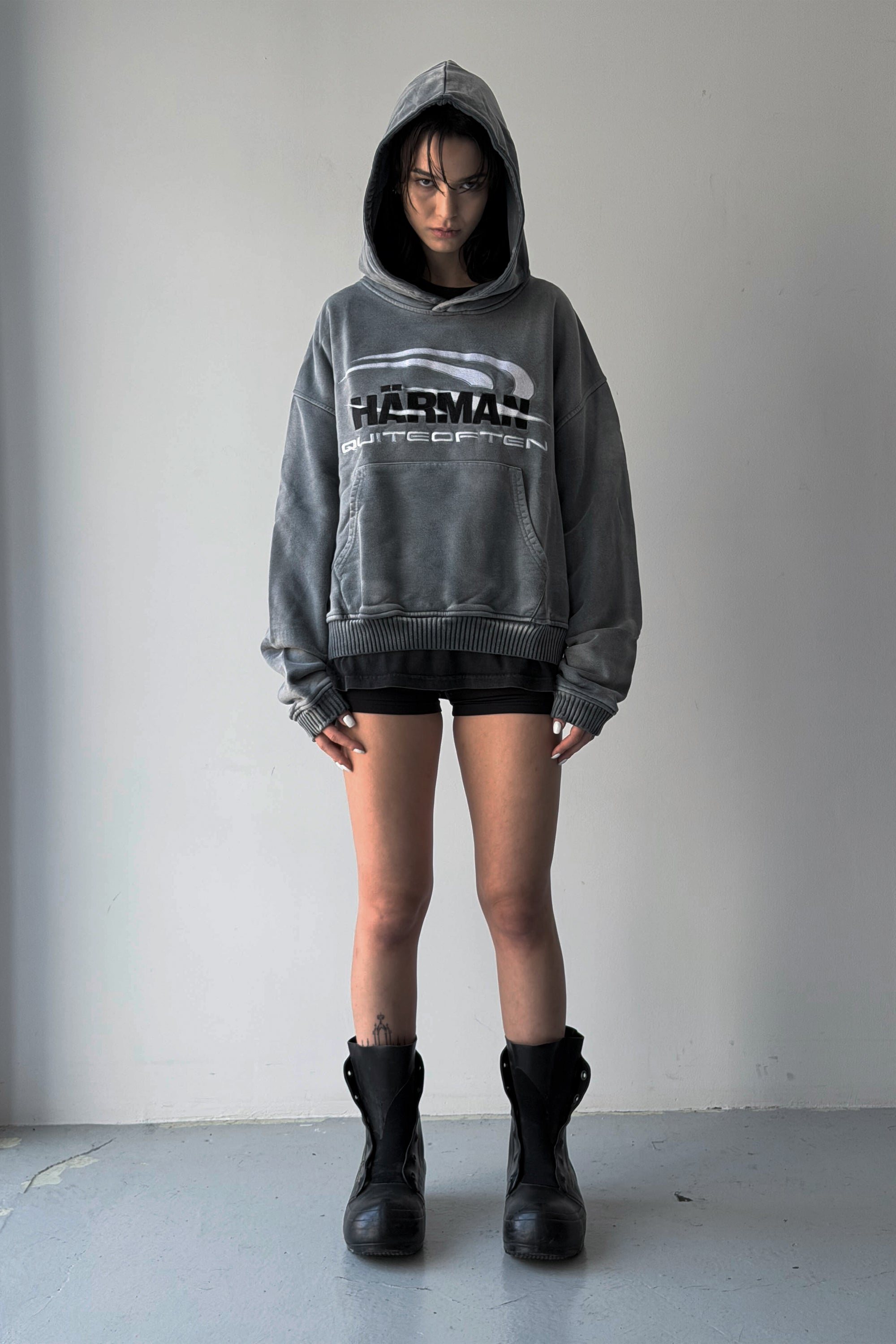 HÄRMAN QUITEOFTEN GREY FADED LOGO HOODIE