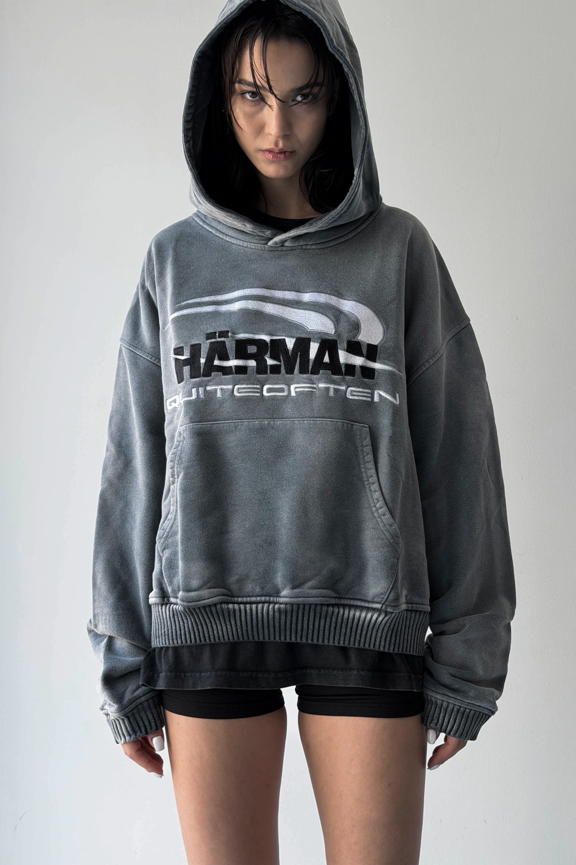 HÄRMAN QUITEOFTEN GREY FADED LOGO HOODIE