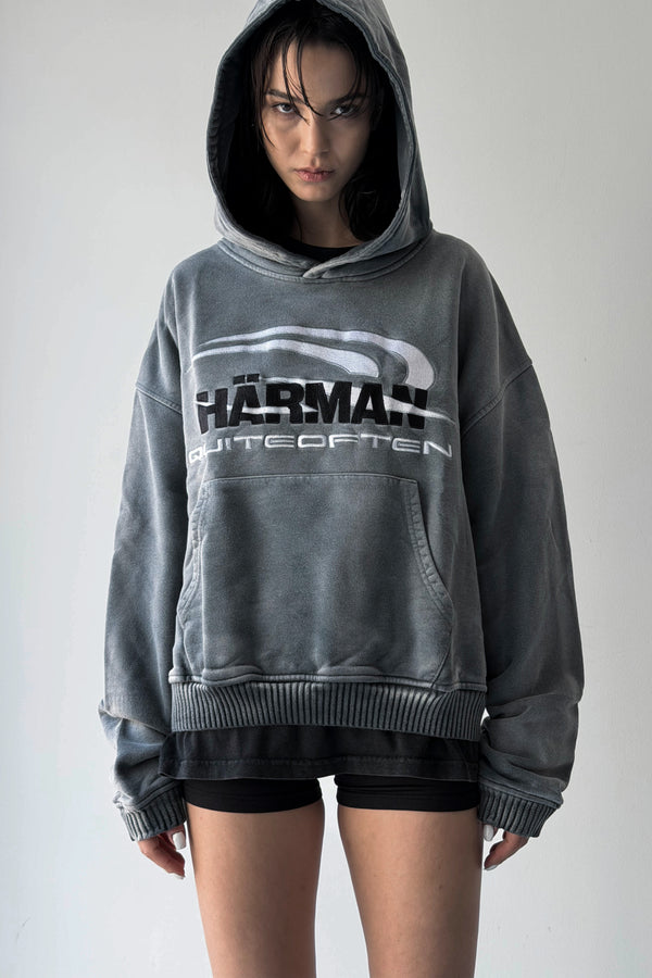 HÄRMAN QUITEOFTEN GREY FADED LOGO HOODIE