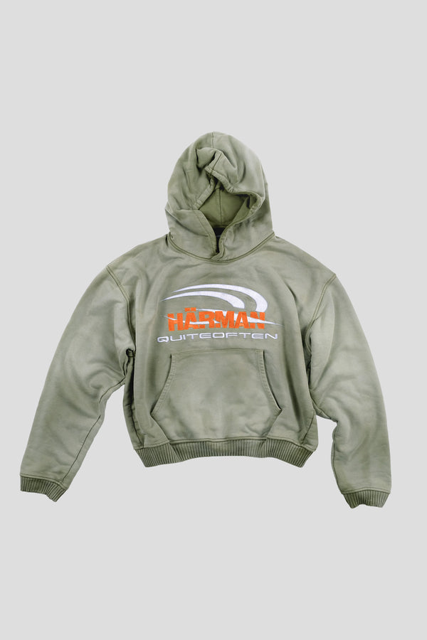 HÄRMAN QUITEOFTEN GREEN FADED LOGO HOODIE