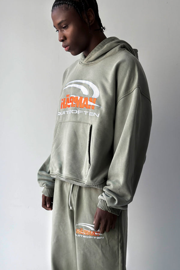 HÄRMAN QUITEOFTEN GREEN FADED LOGO HOODIE