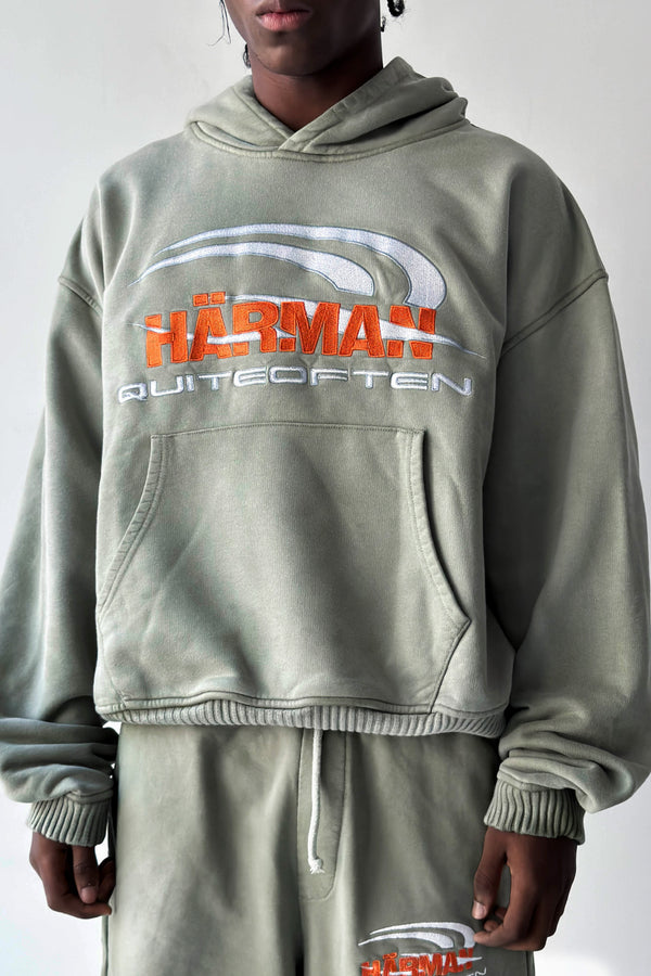 HÄRMAN QUITEOFTEN GREEN FADED LOGO HOODIE